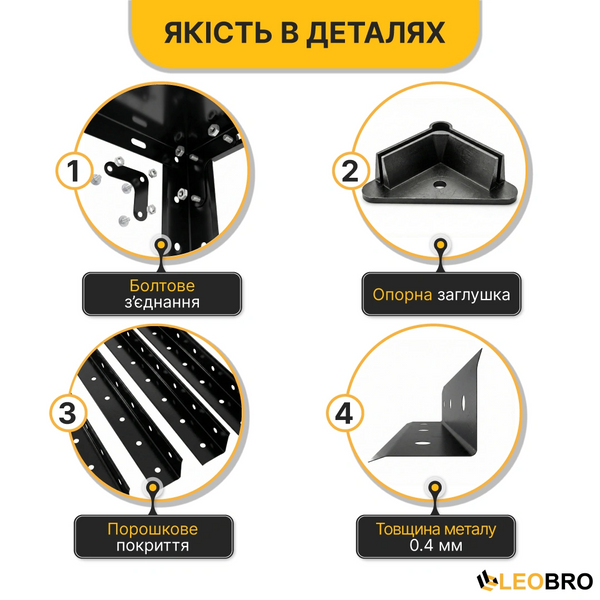 Стелаж з металевими полицями LEOBRO 150 х 75 х 30 см, 35кг/полиця, 4 полиці (LB-R125) 9236 фото