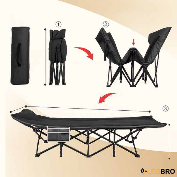 Туристична похідна розкладачка з Mesh-матрацом LEOBRO Black (LB-CC-L1-BLK) 9131 фото