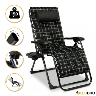 Розкладний посилений шезлонг до 150 кг LEOBRO Zero Gravity Premium Plus з велюровим матрацом (LB-ZGC-K3-PAT)  9133 фото